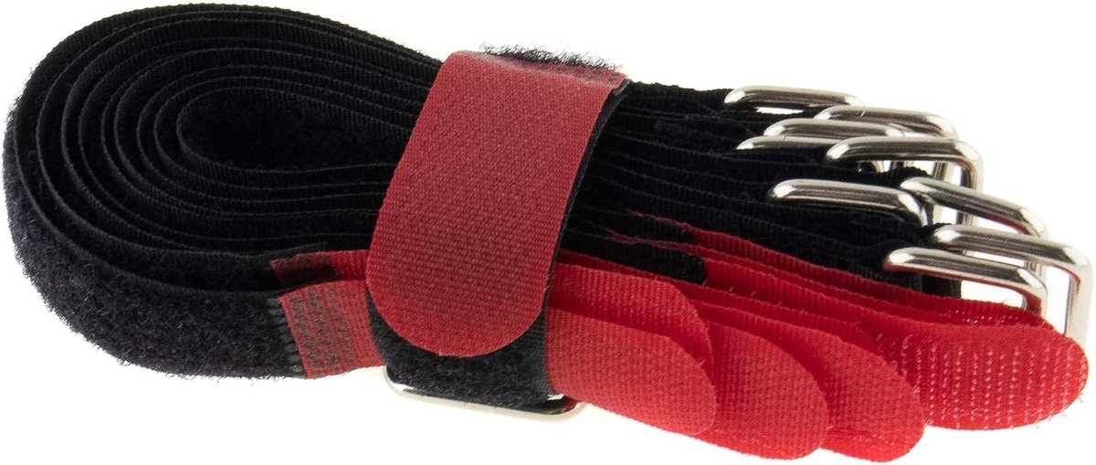 Kabelbinders, 200 x 20 cm, zwart-rood, pluizig/klittenband gekruiste klittenband