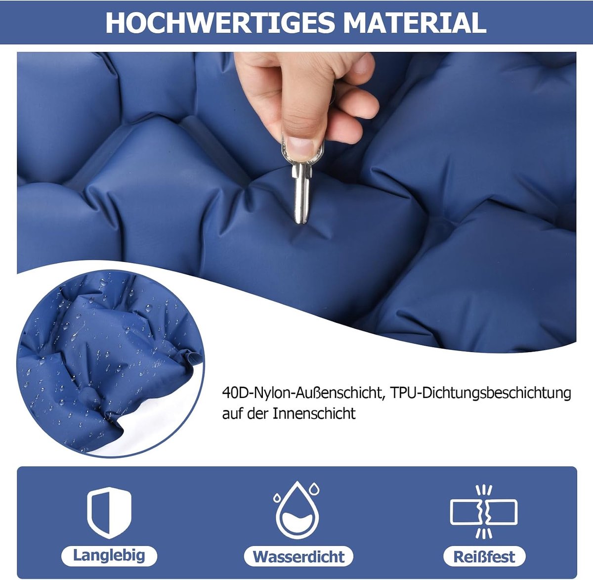 10 cm hoog luchtmatras, camping, klein verpakkingsformaat, opblaasbare isolatiemat, ultralicht, met voetpomp, waterdichte slaapmat voor outdoor, wandelen, strand