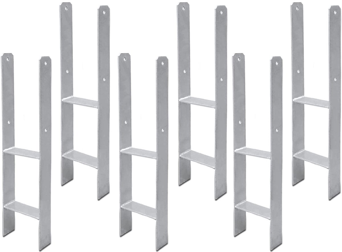 Palen H-anker, 6 stuks, 600 mm lengte, vierkante houten palen, drager, anker, paalschoen (6 stuks, 111 mm)