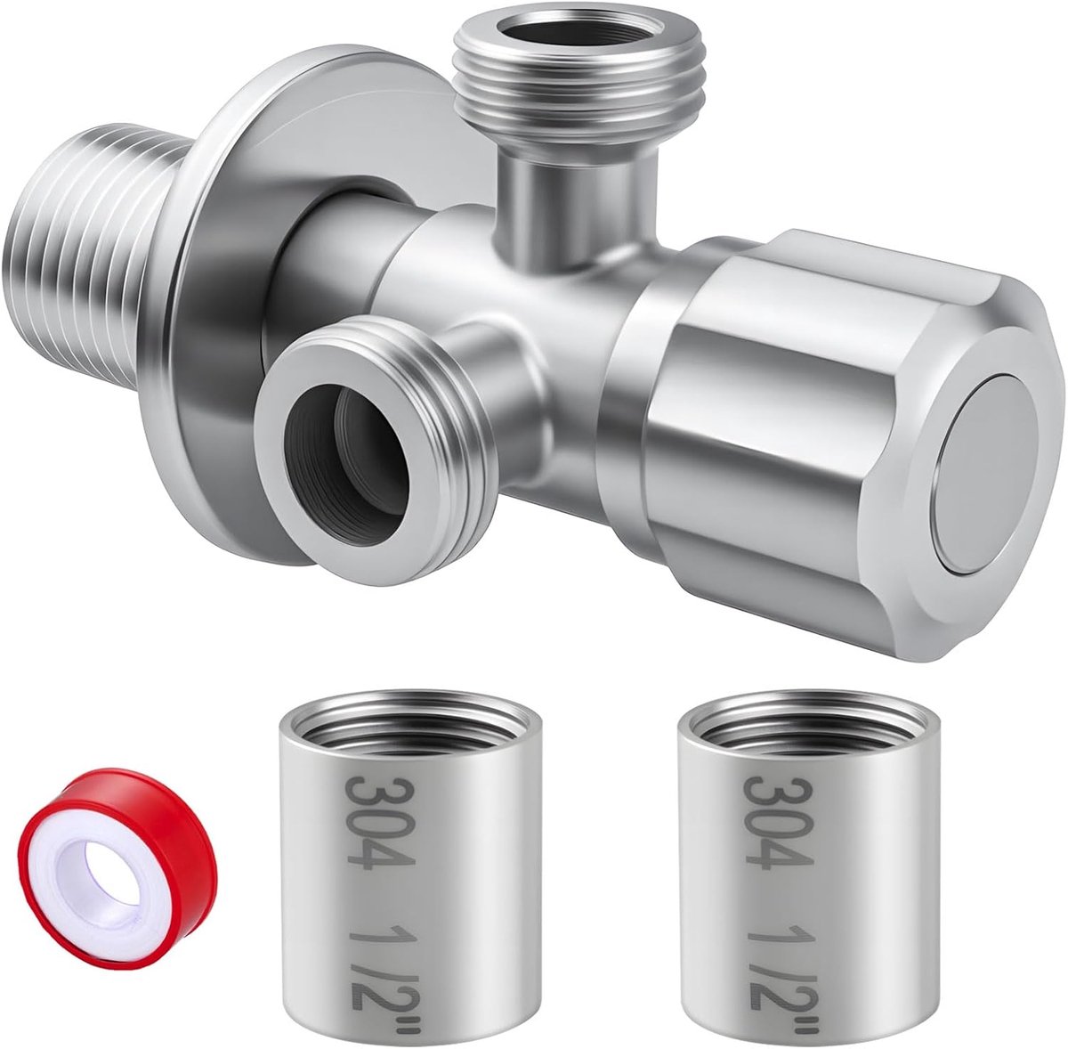 hoekventiel 1/2 inch voor wandschroefdraad 1/2 | 90° roestvrij staal dubbel hoekventiel voor toilet, wastafel, wastafel, boiler