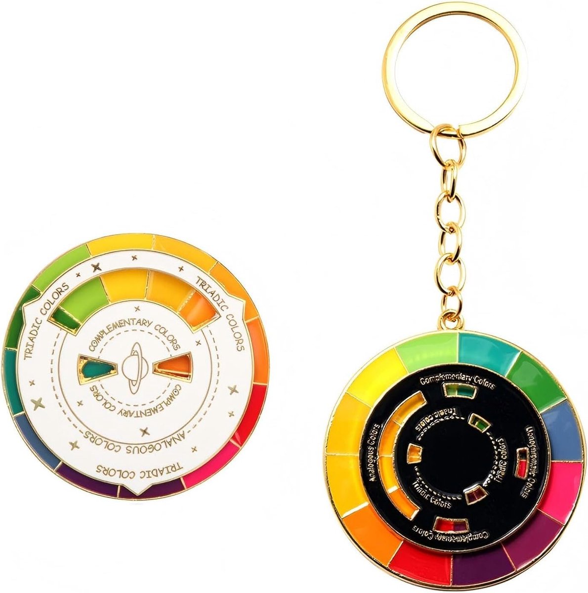 Kleurwiel Pin Sleutelhanger Set, Creatieve Draaiende Kleurwiel Pin Sleutelhanger met Duidelijke Lijnen en Platte Randen voor Kunstenaars, Schilders, Ontwerpers, Kunstliefhebbers