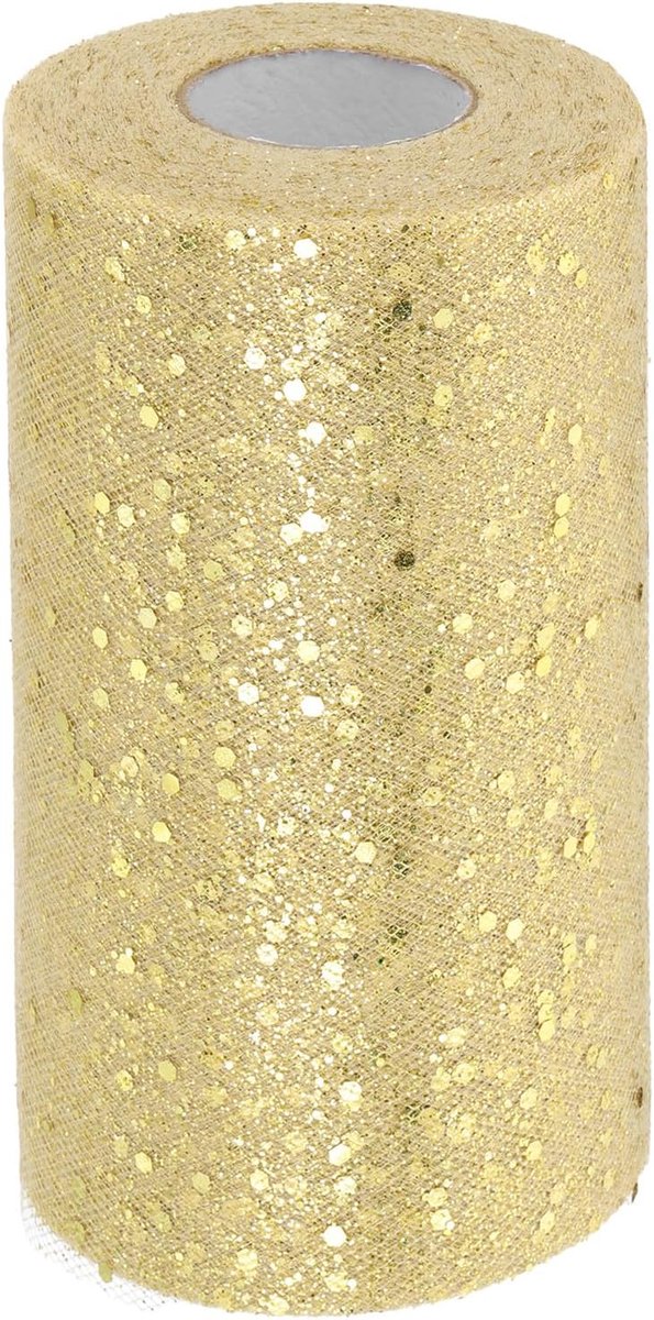 Stoffen rollen, 16 inch bij 50 meter stoffen spoel tule sprankelend lint netten pailletten voor doe-het-zelf tutu rokken ambachten bruiloft feestdecoraties, champagne goud