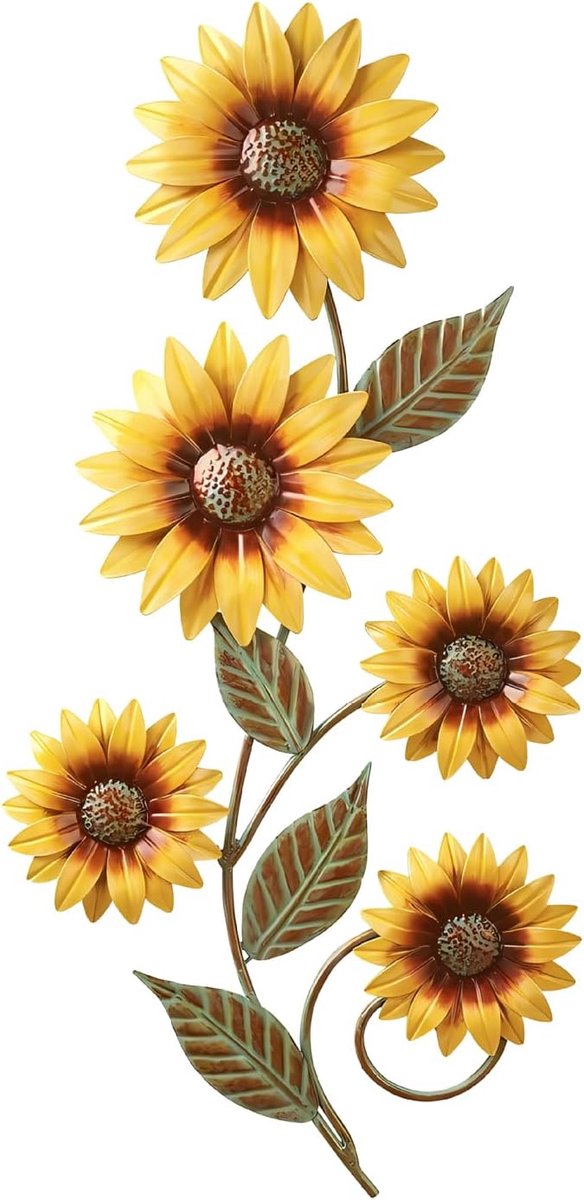 Metalen zonnebloem muurdecoraties, tuinmuurkunst buiten binnen, metalen bloemen muurhanger ornament voor veranda, terras, keuken, woonkamer, boerderij, balkon