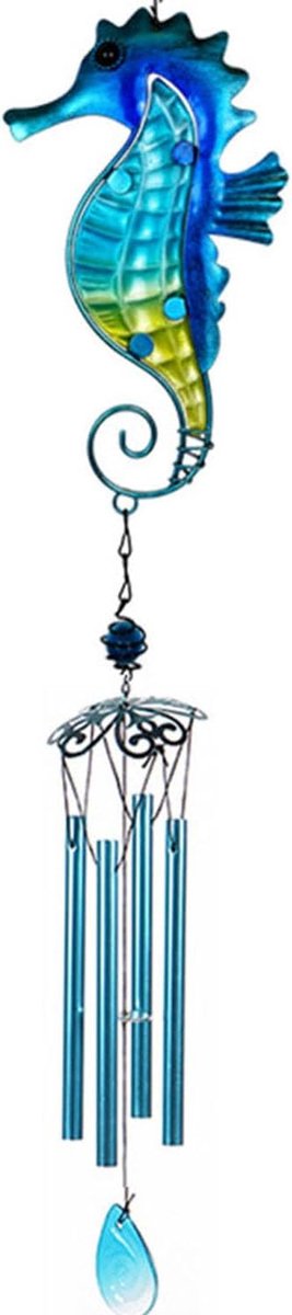 windgong voor tuin, blauwe windgong voor patio hangende decoratie, oceaan windgong buiten, veranda, balkon, creatieve hangende decoratie (89 x 12 x 3 cm) (Bule Sea Horse)