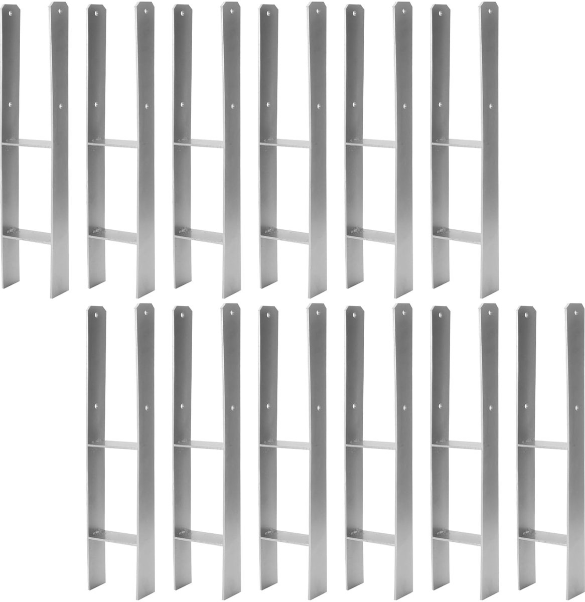 12 x H-paalanker, 81 mm, H-paalhouders voor hek- en houten palen, robuuste H-ankers voor tuinhek, carport, paviljoen en houtbouwprojecten (81 x 600 mm)