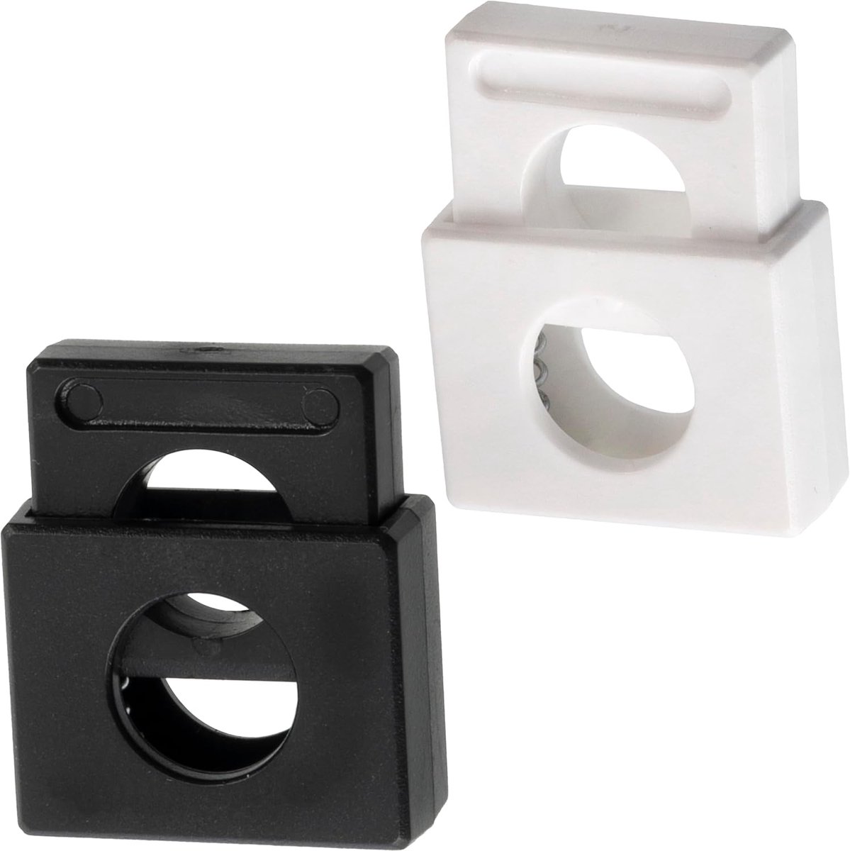 - Set van 12 vierkante koordstoppers met veer en 1 gat - kleur zwart en wit - openingen 10 mm - van kunststof - DIY creaties aanpassing veters kleding rugzak