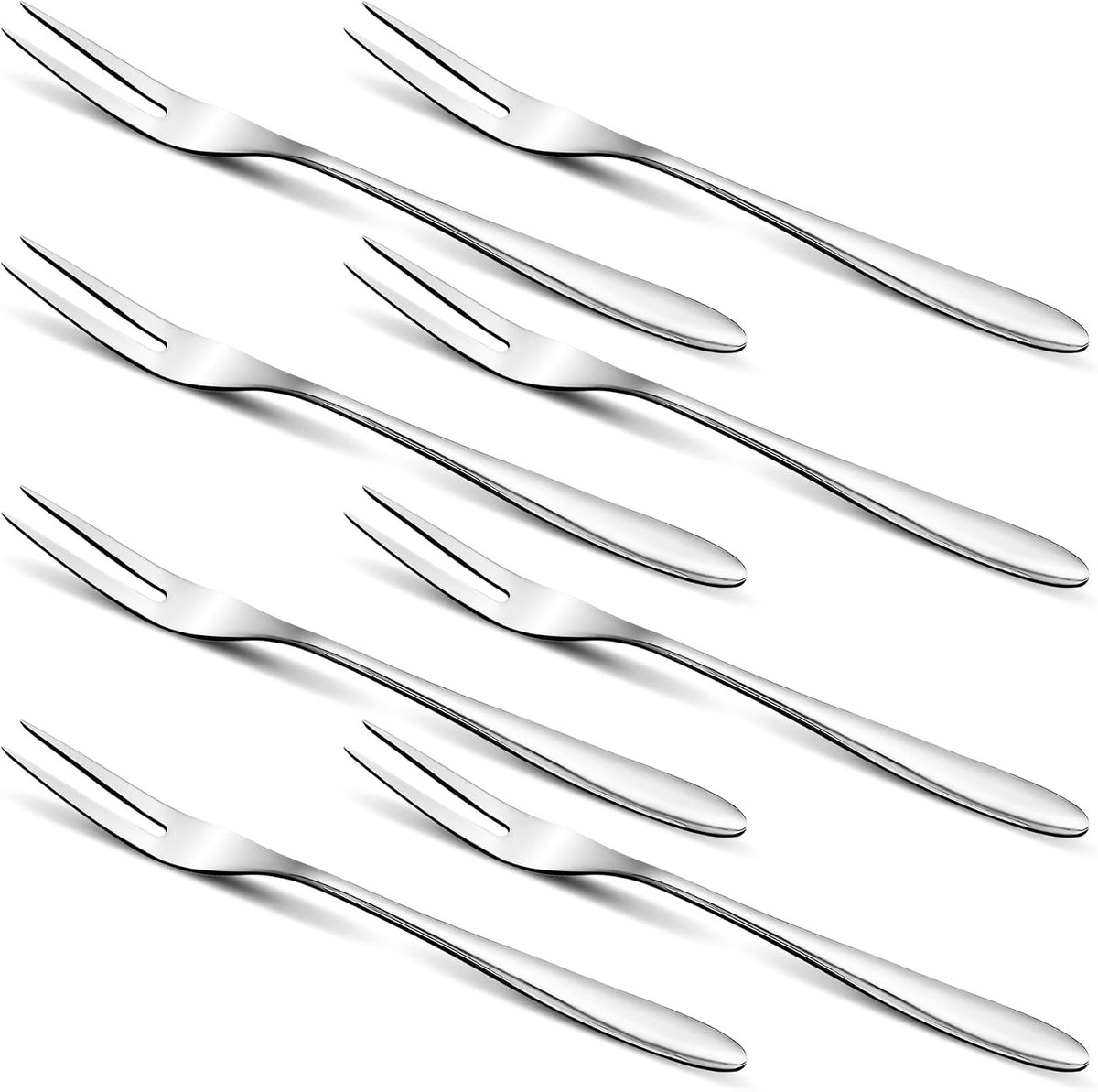 8 stuks fruitvorken van 18/8 roestvrij staal, mini kleine vorken voor broodtrommel, frietvork, snack, prikker, spiesen, fingerfood, dessertvorken, prikkers, voedselprikkers, taartvorken