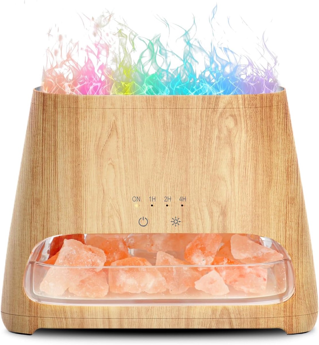 Aroma Diffuser met Salt Range Pakistan lamp, 7 kleuren LED-vlammeffect voor etherische oliën, ultrasone aromatherapie luchtbevochtiger, automatische uitschakeling, 150 ml (RGB houtnerf)