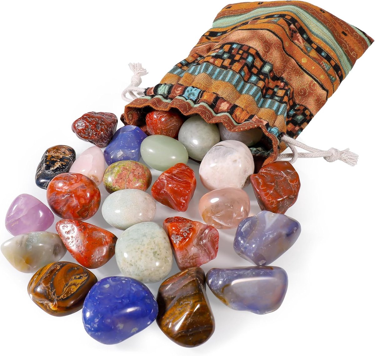 400 g edelstenenset voor kinderen, geluksstenen, 1,5 - 3 cm, geluksbrenger, steen, kleurrijke dreuzelstenen, natuurlijke trommelstenen, ideaal voor verjaardagen, schatzoeken, decoratie, helende stenen