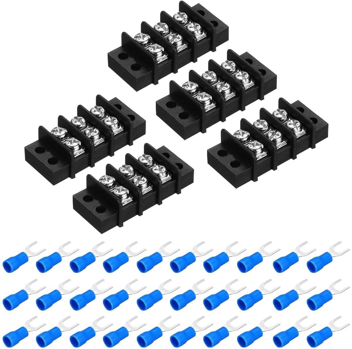 5 stuks klemlijst 300 V 20 A dubbele rij 3P schroefklemmen PA66 met 30 stuks 16 A krimpvorken voor kabelverbinding