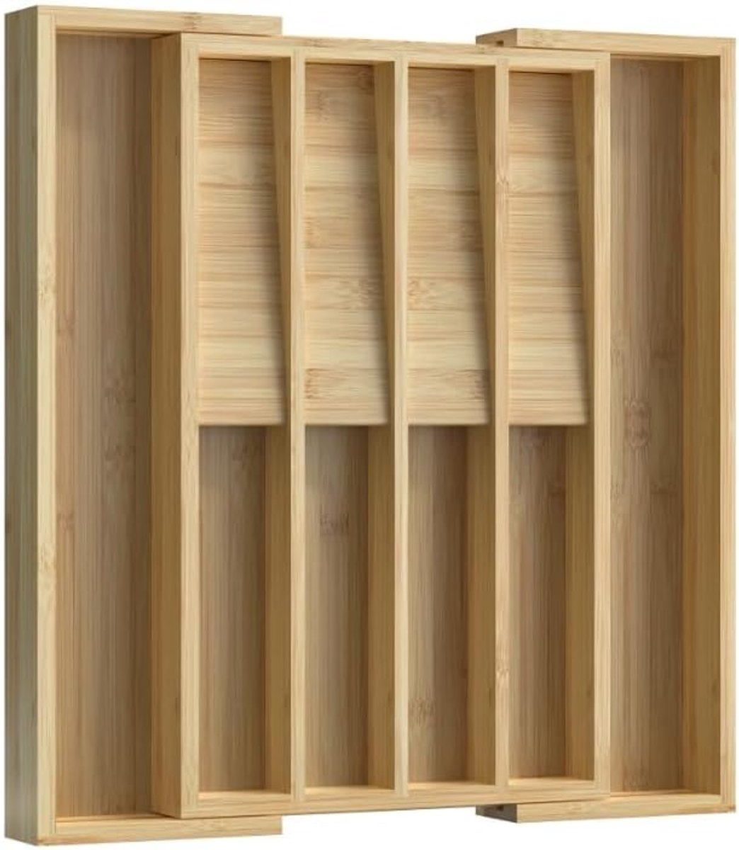 WENG Bamboe Besteklade Organizer Bestek Organizer CT (Groot) | 42,5 x 40,8 x 5 cm, verticale opslag, 10 vakken, bestekinzet vorken en messen, ladeinzet keuken, bamboe