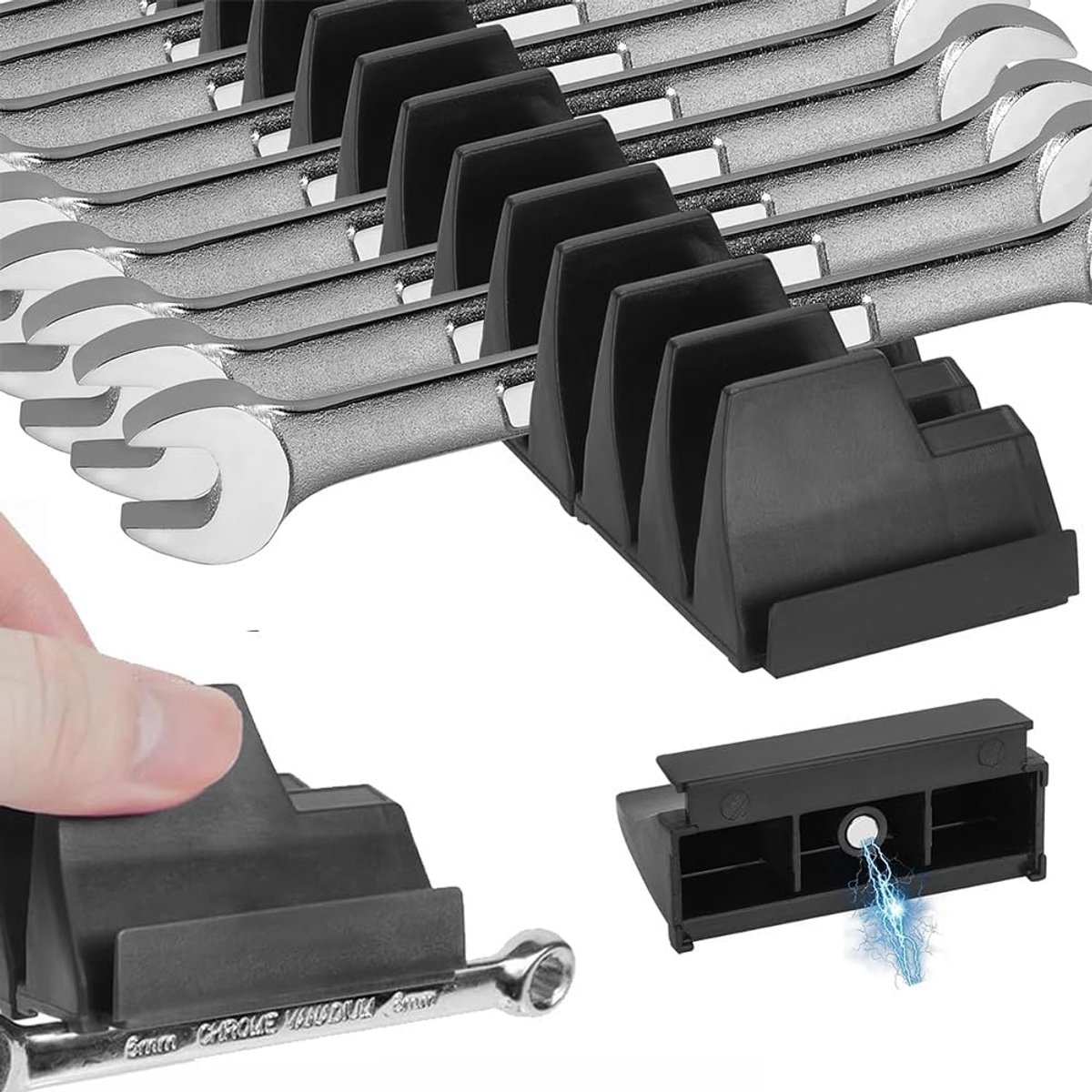 40 stuks magnetische moersleutelorganizer voor gereedschapskist, sleutelhouder met metrisch & SAE-label, modulaire gereedschapsopslag voor moersleutels, organisatie en classificatie, zwart