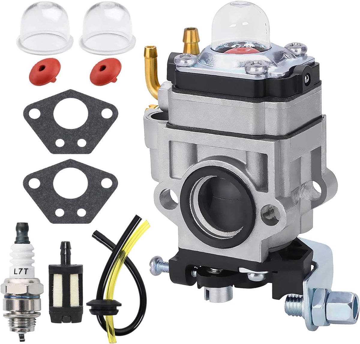 Carburateur voor 52cc 49cc 43cc Grastrimmer, JRISBO Carburateurset compatibel met BU-KO 52 cc Accessoires Bosmaaier Motor Onderdelen 10-in-1 Set Pakkingen, Benzinefilter, Bougie