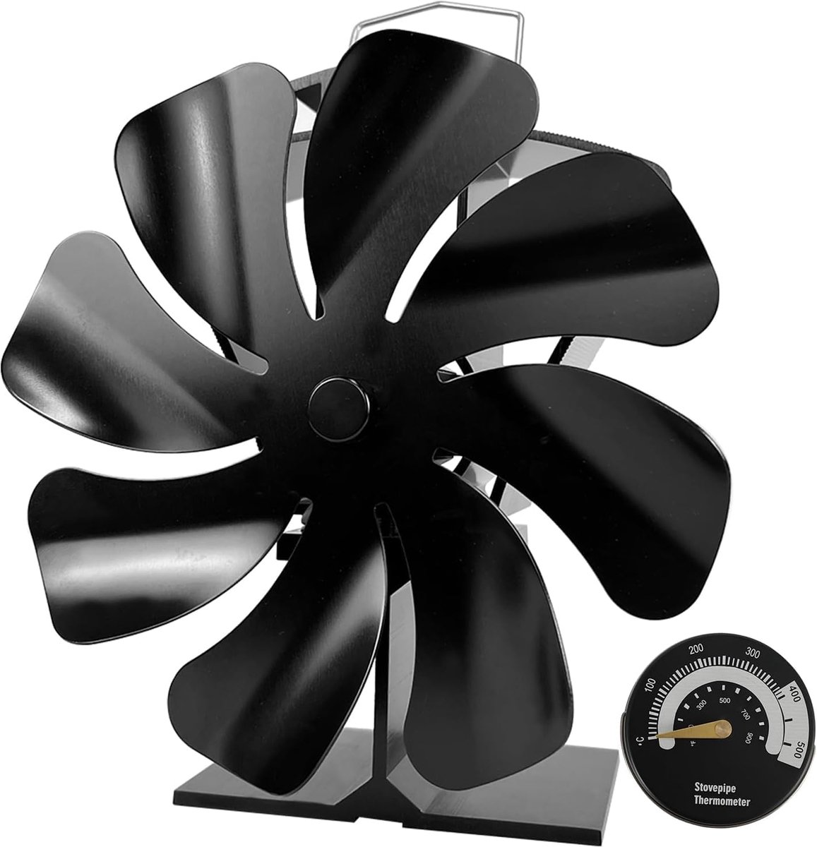 Kachelventilator, warmteaangedreven kachelventilator met thermometer, stille werking, voor houtkachel/open haard, energiezuinig en eenvoudig te bedienen