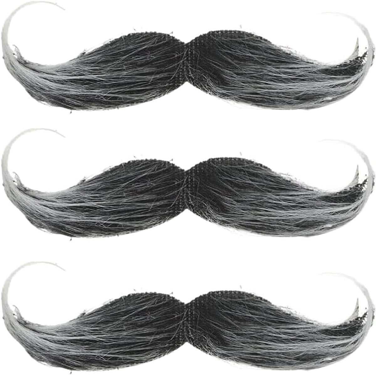 3 stuks nepsnor voor heren, valse baard, zwarte snoor, feestrekwisieten, realistische snor voor volwassenen, kostuum snor, grijze baard, heren, eindejaarsbal, stof, kleding, a, A