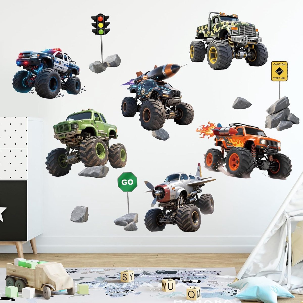 Muurstickers, racewagen, muurstickers, wanddecoratie voor kinderkamer, woonkamer, slaapkamer