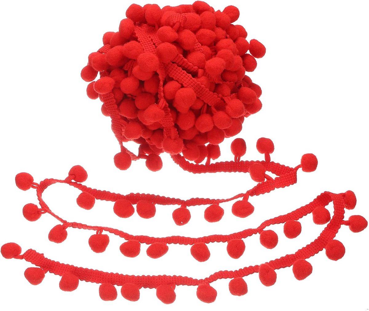 Pom Trim Lint, 1 inch breed, oplichtend, rode pompbal, franjes, trim, naaien, franjes, stoffen band voor doe-het-zelf knutselen, gordijnen, jurken, kussens, woonaccessoires, 13 mm
