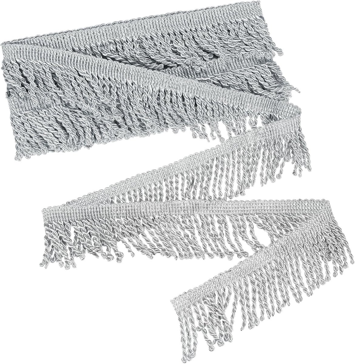 METERXITY 5 Yards Gordijn Franjes Franje Trim, 6 cm Brede Polyester Franje Boho Kant Naaien Franje Trimmen Kwastje Franje Trim voor Tassen/DIY Decoratie/Rok/Bank/Kleding [Zilver]