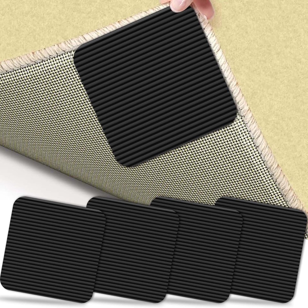 antisliponderlegger, wasbare antislippads voor een veilige grip, herbruikbaar, residuvrij, tapijtstopper, antislipmat voor hardhouten vloeren, 10 x 10 cm, 4 stuks