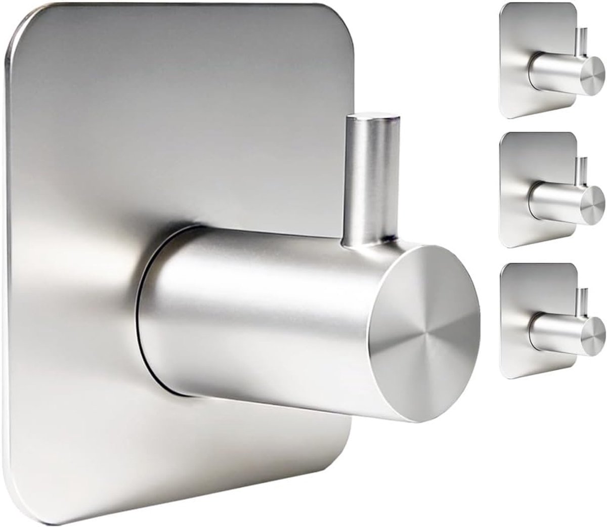 Handdoekhouder,4 Stuks Zonder Boren Wandhaken,Zelfklevende Haken,Kleefhaken,Roestvrij Staal,voor Badkamer en Keuken,Badkamer (Zilver)