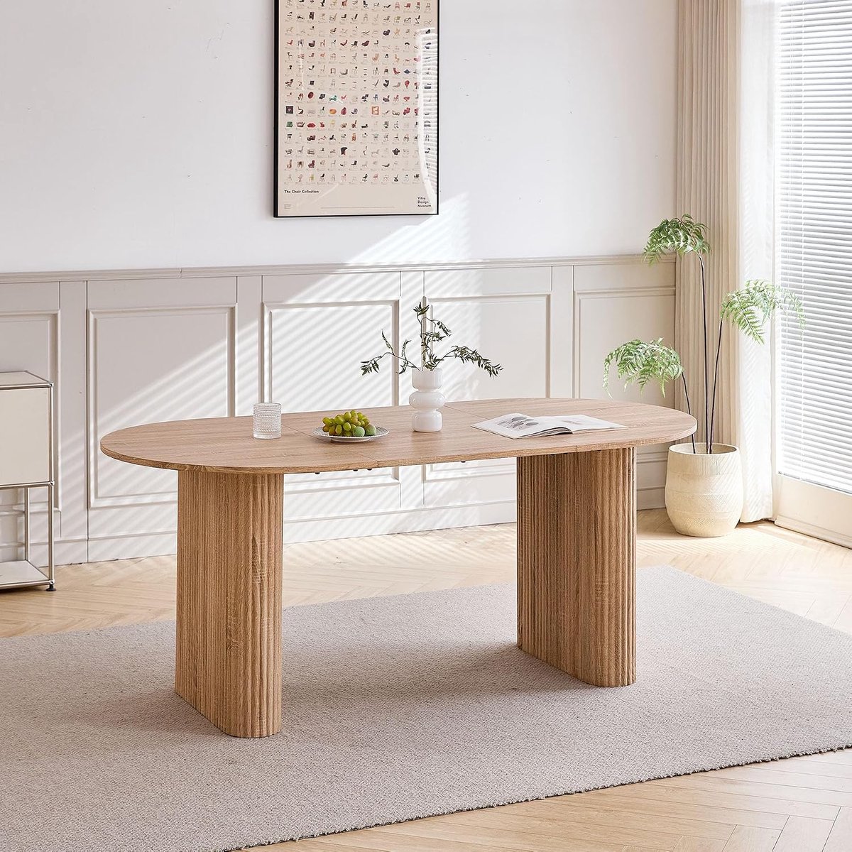 ovale eettafel, 180 x 90 cm, rustieke keukentafel met MDF-plaat (houtlook) en elliptische poten voor thuis, restaurant, kantoor enz. (natuurlijk)