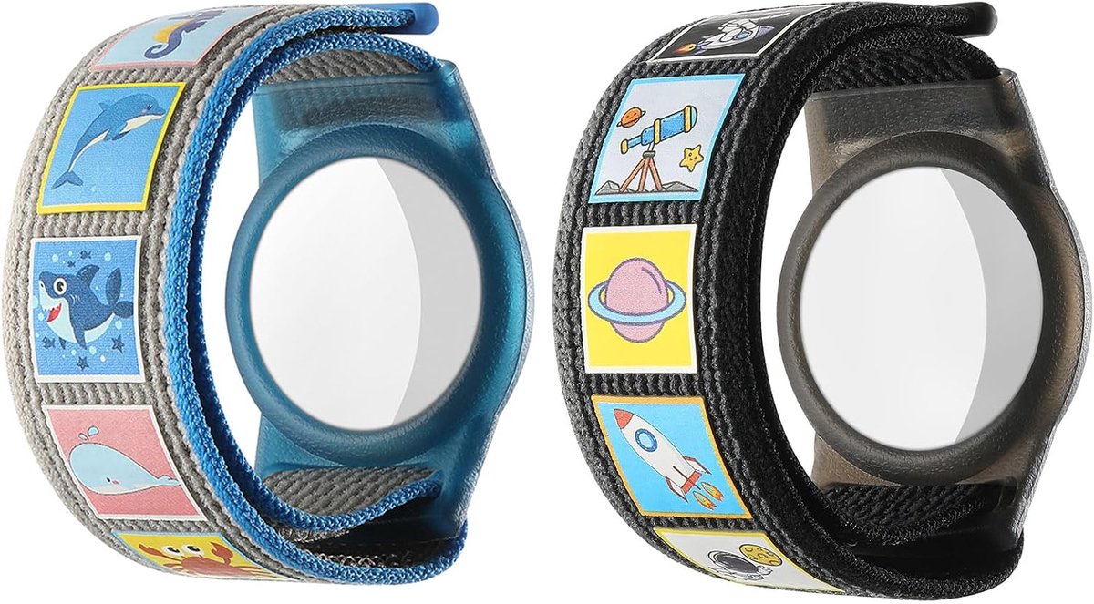 Armband voor AirTag houder, beschermhoes anti-verlies GPS-tracker-armbandhoes voor peuters (Zwart + Blauw)