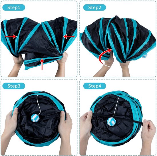 speelgoed, tunnel, opvouwbaar, kattenspeelgoed voor kittens, puppy's, hazen, binnen en buiten (zwart 3-weg cat tunnel) — afbeelding 2