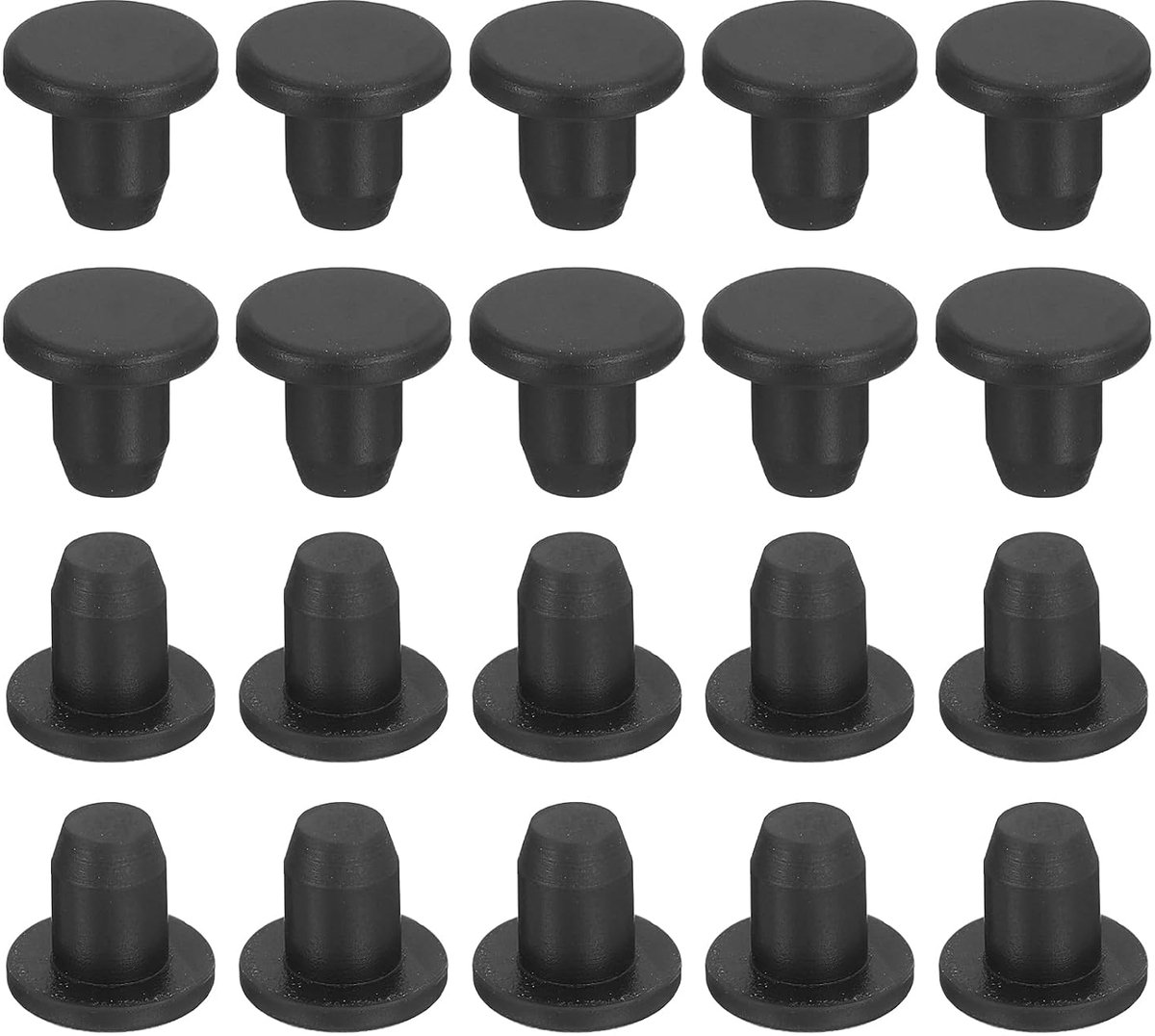 METERXITY Set van 20 zwarte rubberen stopstopstoppen, 5,3 mm ronde waterdichte knoppluggaten voor 5 mm/0,5-0,5 cm gat, T-vormige zachte flexibele rubberen stoppersset voor flessenbuizen/doe-het-zelf