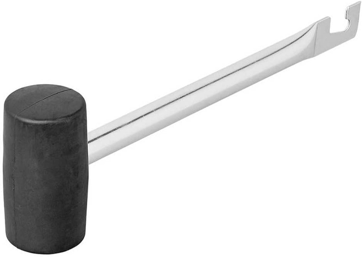 Campinghamer met Haringtrekker - Rubber & Staal, 28,5 cm | TPR rubberkop met 2 slagvlakken, verzinkte stalen handgreep, Ø16 mm buis – compact en lichtgewicht voor camping