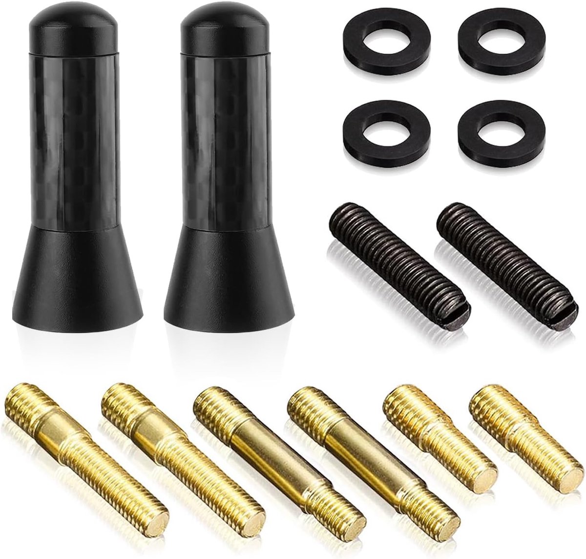 2 Korte auto-antenne, 3,5 cm, mini-korte antenne voor autoantenne, universele korte staaf, autoantenne van koolstofvezel en aluminiumlegering, weerbestendig en robuust, eenvoudige montage, zwart