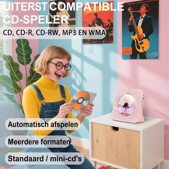 Lìon® CD Speler Draagbare - CD Speler - Draagbare Bluetooth CD Speler - Roze - 19cm x 7cm x 19cm van lion — afbeelding 5
