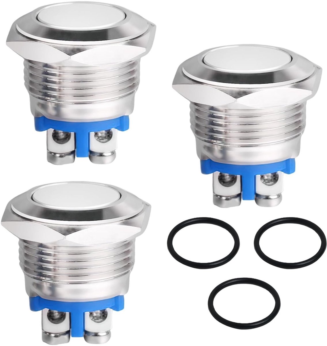 drukknop, 19 mm, 12 V, 5 A, AC/DC 220 V, platte kop, waterdicht IP65, 3 schroefklemmen, normale belknop, roestvrij staal, voor auto-ontstekingssystemen en bel