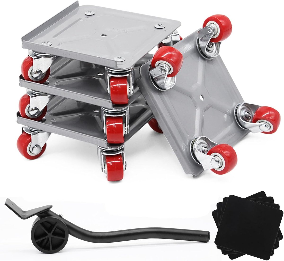 Meubellift met 360° draaibare wielen en 4 platforms, gereedschap voor het verplaatsen van bank, koelkast, bed en kast, draagkracht 600 kg, hefsysteem met hendel