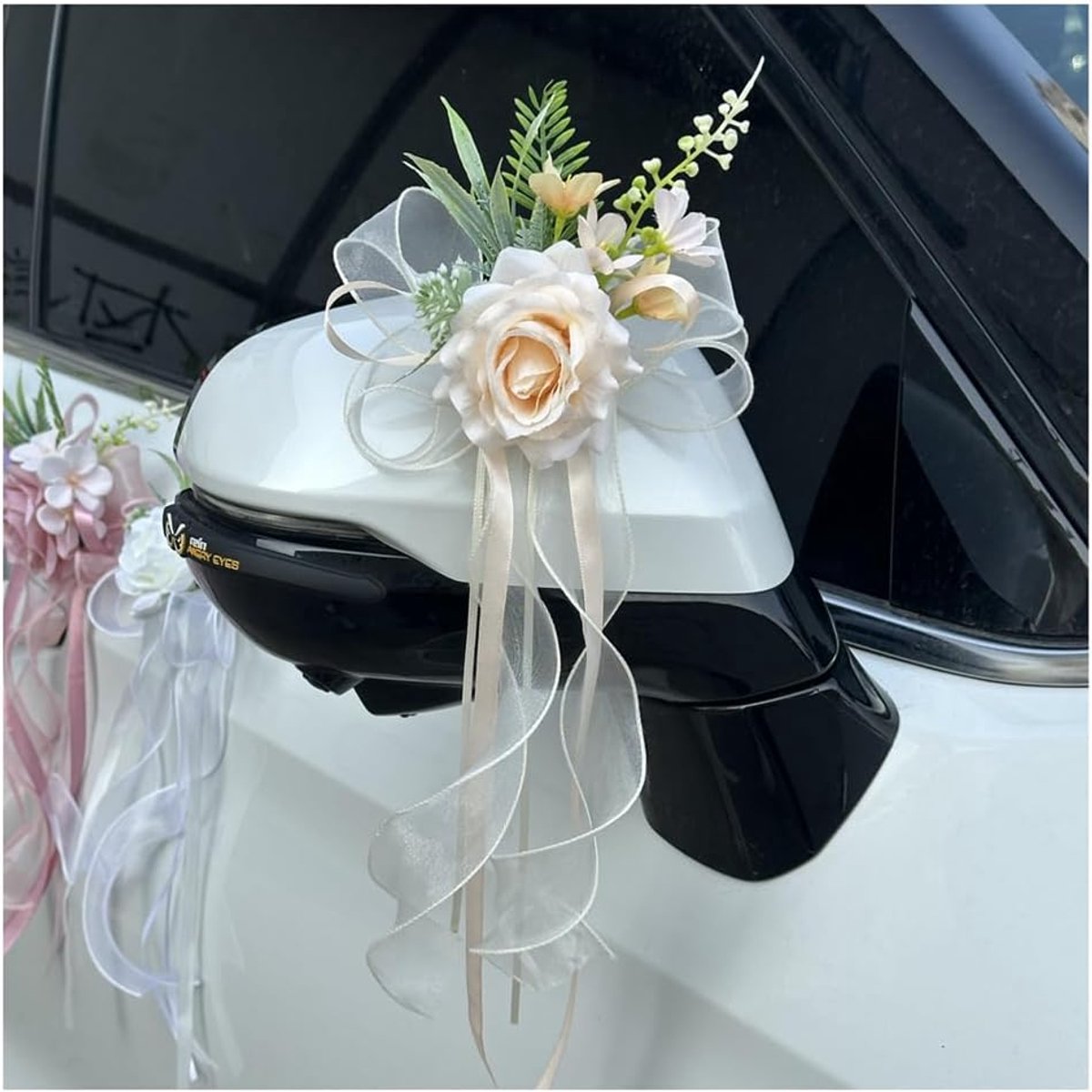 Strikken simulatie roos organzlint autoversiering bruiloftsstrikken voor bruiloftsauto deurklink lijst achteruitkijkspiegel stoel terug bruiloft decoratie