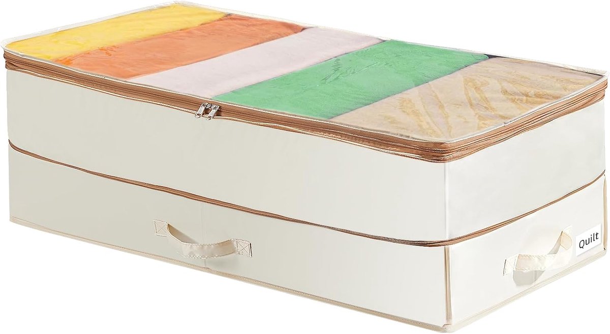 2-Laags Opbergdoos voor Onder Het Bed 56-96L, Opvouwbare Opbergzakken voor Onder Bed met Doorzichtig Voorvenster, Opbergruimte voor Dekbedden, Kussens, Kleding, Dekens