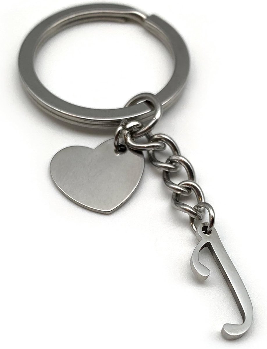 letter en hart A-Z letters naam - Handgemaakte roestvrijstalen hanger - Cadeau vriendin vriend partner auto