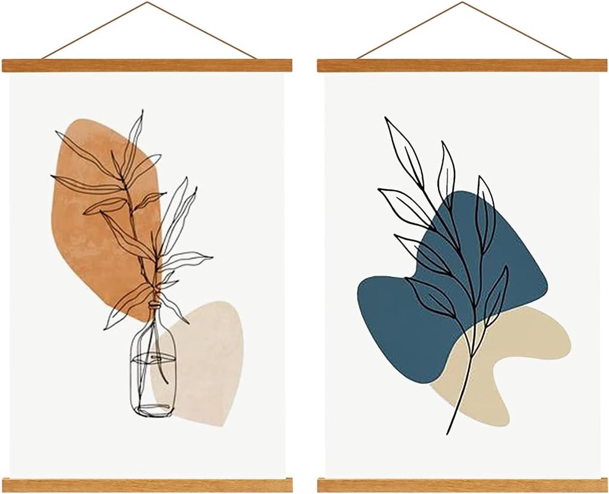 SnelShoppen - B3 Poster Hanger - Magnetische Houten Poster Houders - Foto Houder 35 cm - Teak Kleur - 2 Stuks - Interchangeable en Herbruikbaar - Perf