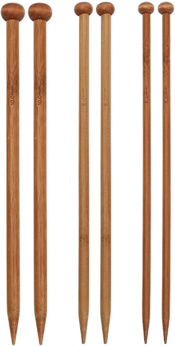 SnelShoppen - Breinaalden Set van 6 Stuks, Houten Breinaalden voor Beginners en Experts, Carbonized Bamboe, 6mm, 8mm, 10mm, 25cm, Perfect voor Handwer