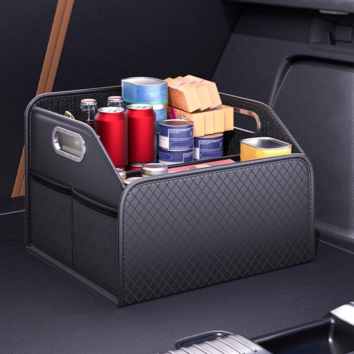 SnelShoppen - Kofferbak-organizer van leer, opvouwbare auto-opbergdoos voor SUV's en sedans, stevig auto-accessoire voor mannen, ideaal voor camping e