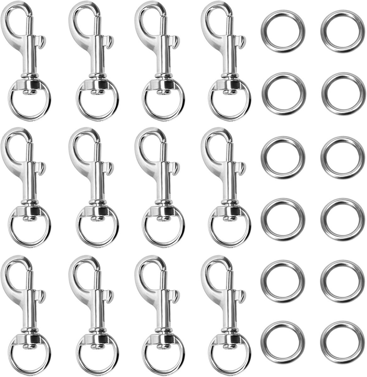 SnelShoppen - Pack van 12 Carabiner Haken, 360° Swivel Carabiner voor Hondenriem, Sterke Zinklegering met RVS Ringen, Ideaal voor Hondenhalsband, Sleu