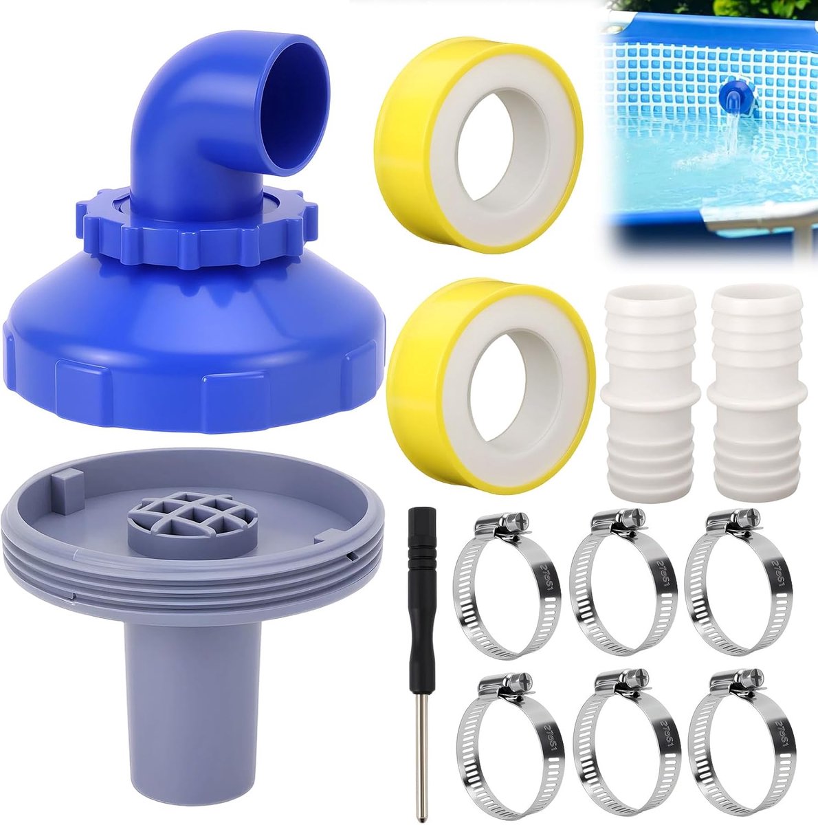 SnelShoppen - Zwembadmondstuk 32 mm - 360° Draaibaar Uitlaatmondstuk voor Intex Pool & Bestway - Flexibele Sproeiers en Accessoires voor Zwembad - Ø 3