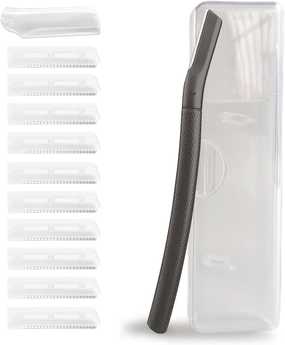 SnelShoppen - Eyebrow Razor met 10 RVS Bladen en Draagbare Pouch - Vrouwen Anti-Roest Gezichtscherp, Elegant en Duurzaam in Zwart - Professionele Haar
