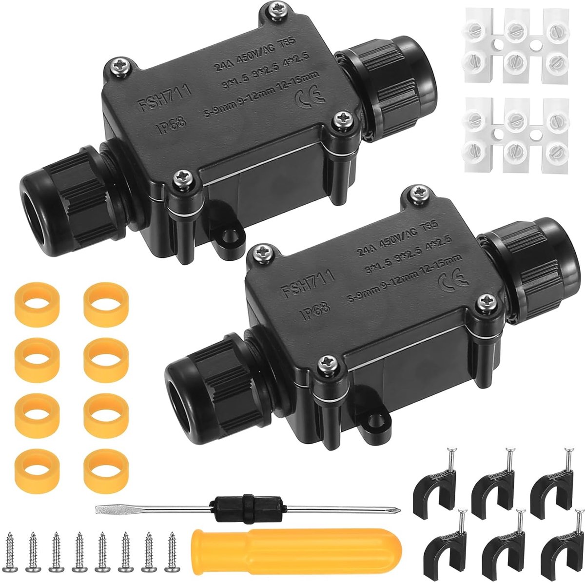 SnelShoppen - 2 Stuks Waterdichte Junction Box IP68, 2-Weegs Buiten Junction Box, Voor Kabeldiameter 5-9 mm en 9-12 mm, Zwart, Ideaal voor Tuin en Bui