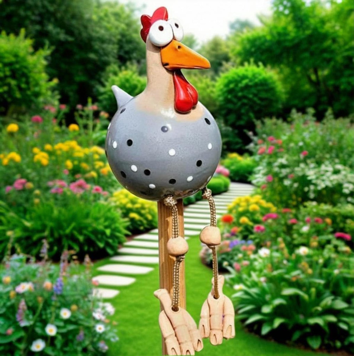 SnelShoppen - Decoratieve Tuin Decoratie Keramische Kip Tuinsteker Tuinfiguur Keramiek voor Balkon Patio Achtertuin Kleurrijk en Levendig