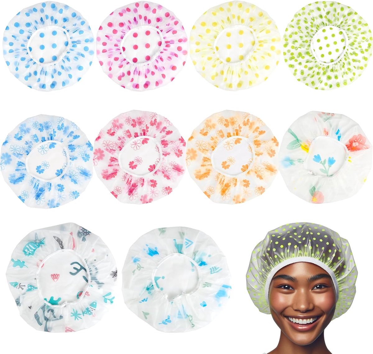 SnelShoppen - 10 Stuks Herbruikbare Douchemuts voor Dames - Waterdicht, Elastisch, Lichtgewicht, Ideaal voor Thuis, Hotel, Reizen, Spa, Make-up, Salon
