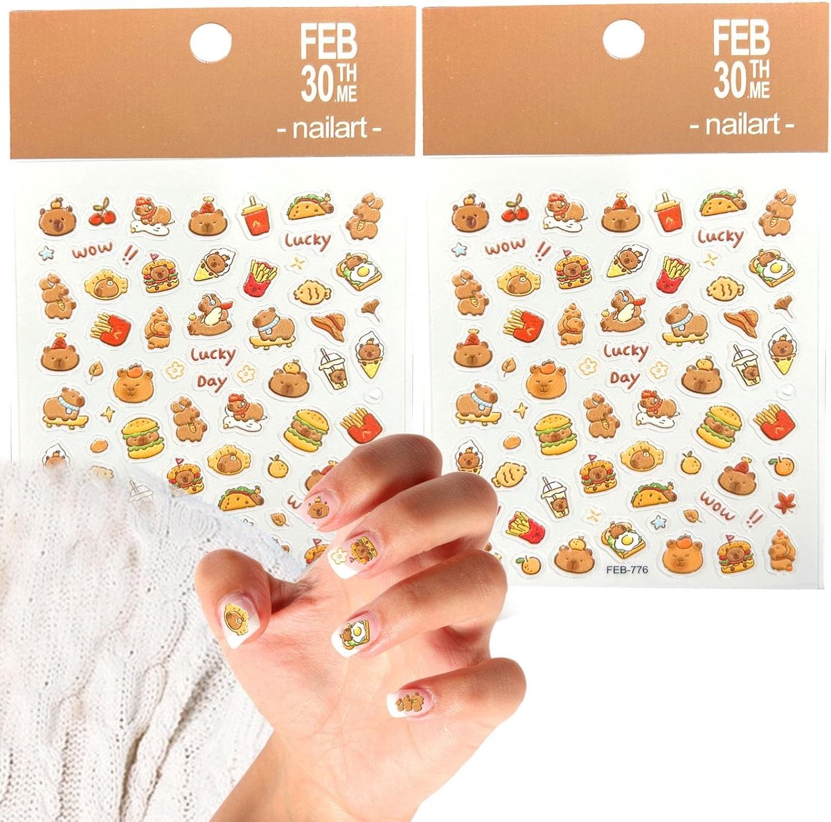SnelShoppen - Cute Nail Art Sticker Set - 2 Stuks Schattige Capybara Nail Art Decals - Zelfklevende Nagelstickers voor Vrouwen, Meisjes en Kinderen -