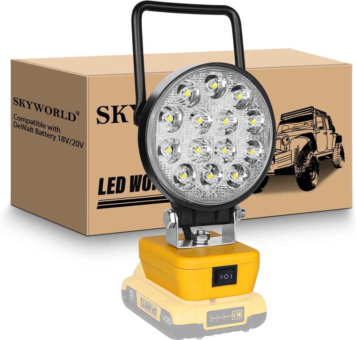 SnelShoppen - Draadloze LED Werklicht 42W 4200LM voor Camping, Garage en Bouwplaatsen, Compatibel met 18V/20V Accu, Portable Floodlight en Spotlamp