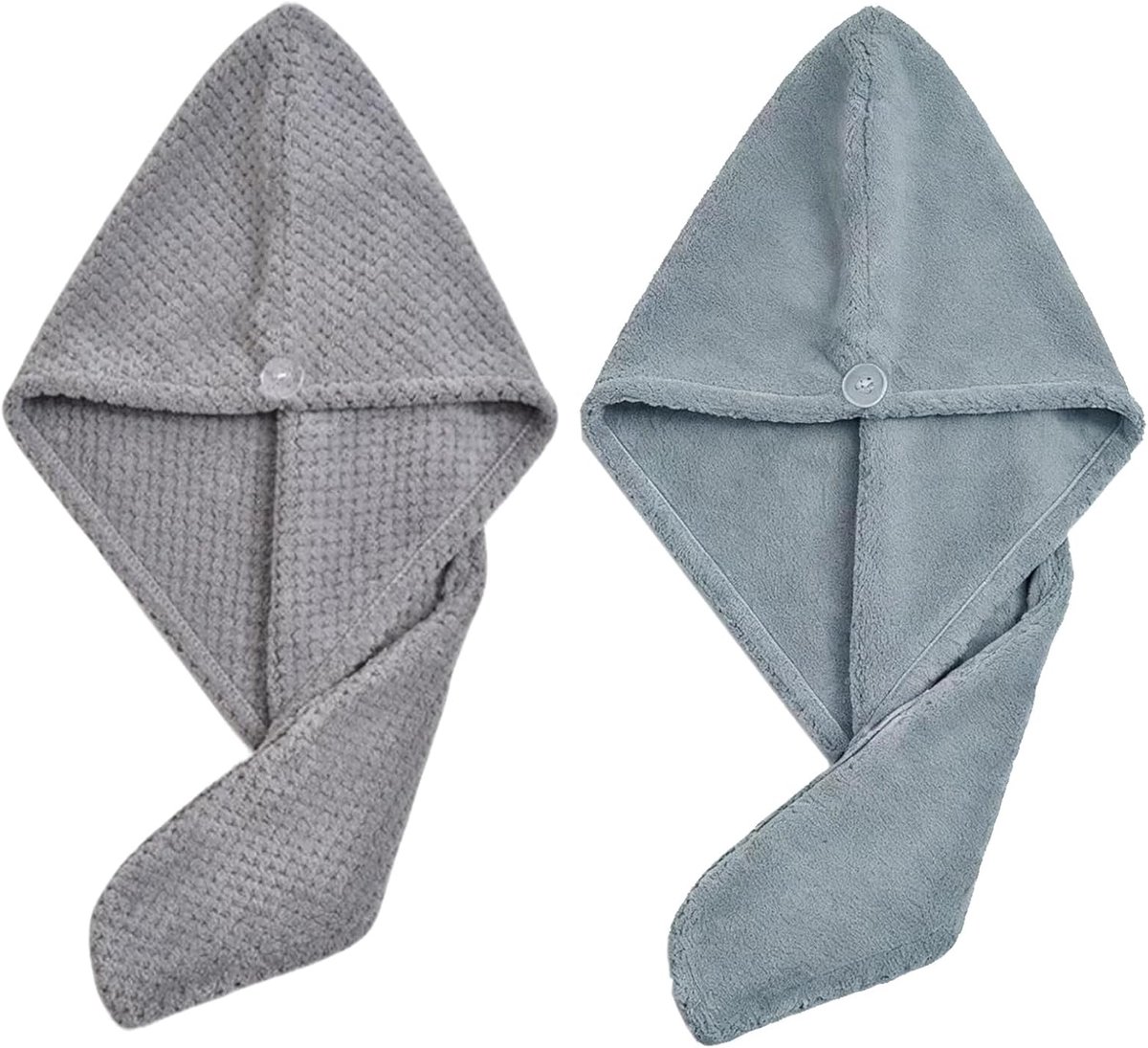 SnelShoppen - 2 Stuks Microvezel Haarhanddoek, Super Absorberende Tulbandhanddoek met Knoop, Sneldrogende Haardoek voor Dames, Grijs, Haardrooghanddoe