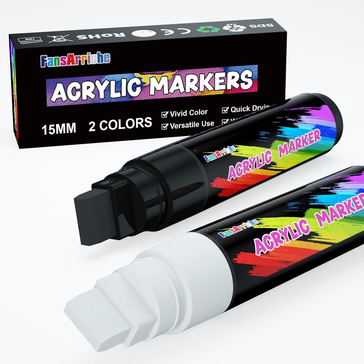 SnelShoppen - 15mm Jumbo Acryl Marker Set, Watervast en Duurzaam, Zwart en Wit, Perfect voor Schilderen, Calligrafie, Borden en Buitenactiviteiten