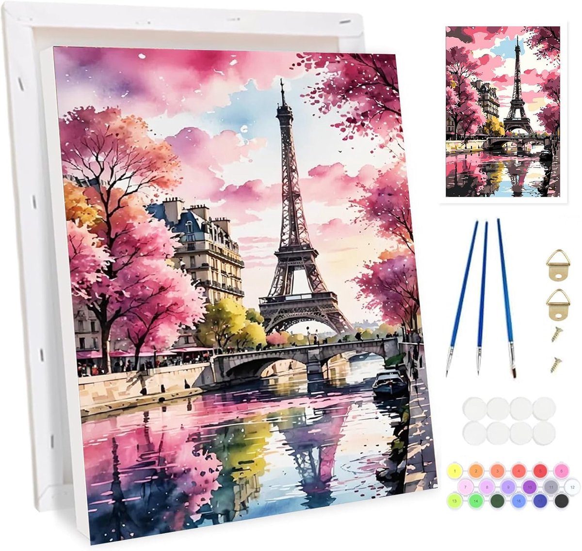 SnelShoppen - Schilderen op Nummer Set voor Volwassenen - Eiffeltoren Schilderij met Houten Lijst - DIY Acrylverf Kit voor Beginners - Canvas en Pense